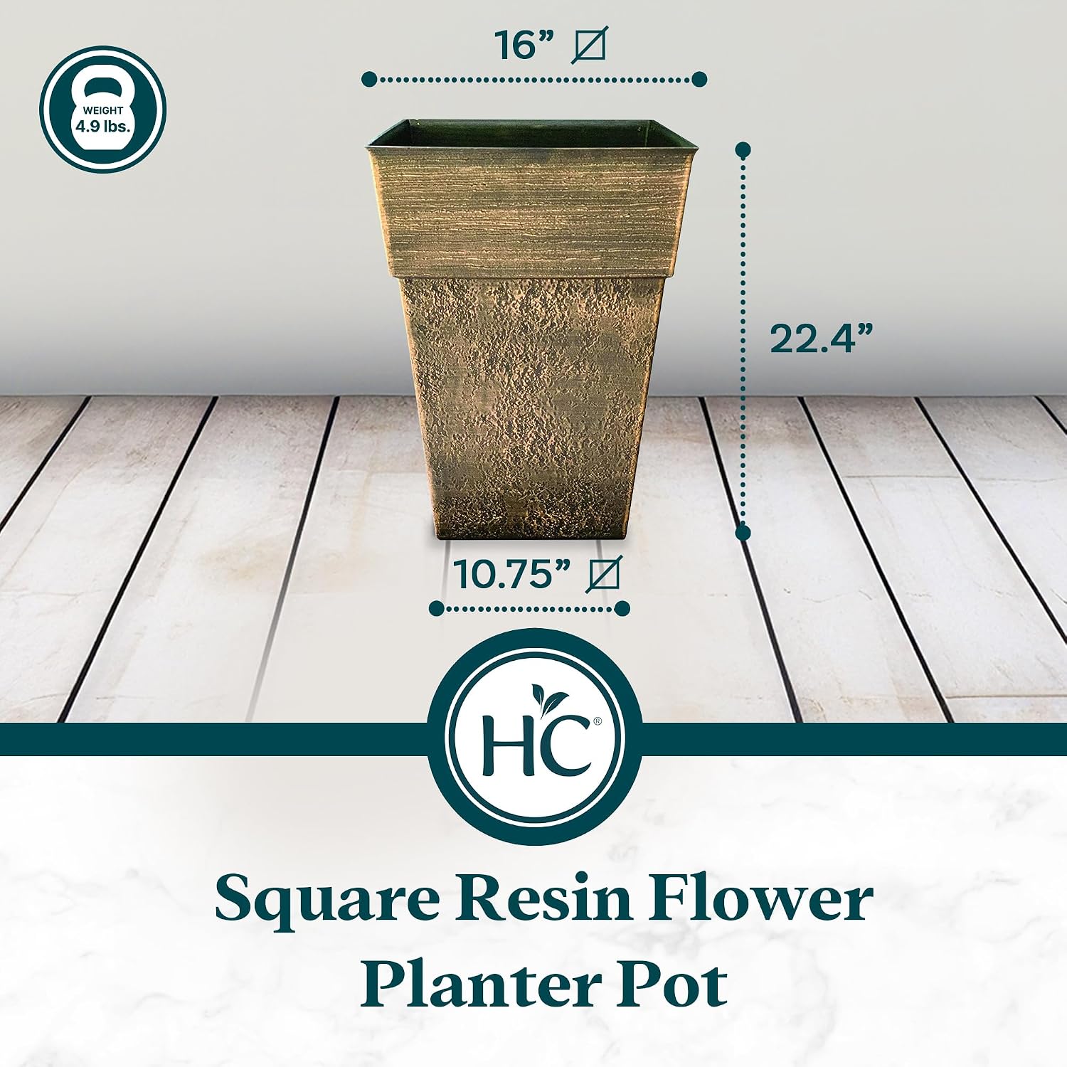 The HC Companies 18 Inch Avino Tall Square Planter - Decorative Indoor Outdoor Plant Pot for Front Porch, Deck, Patio and Home, Oxidized Black