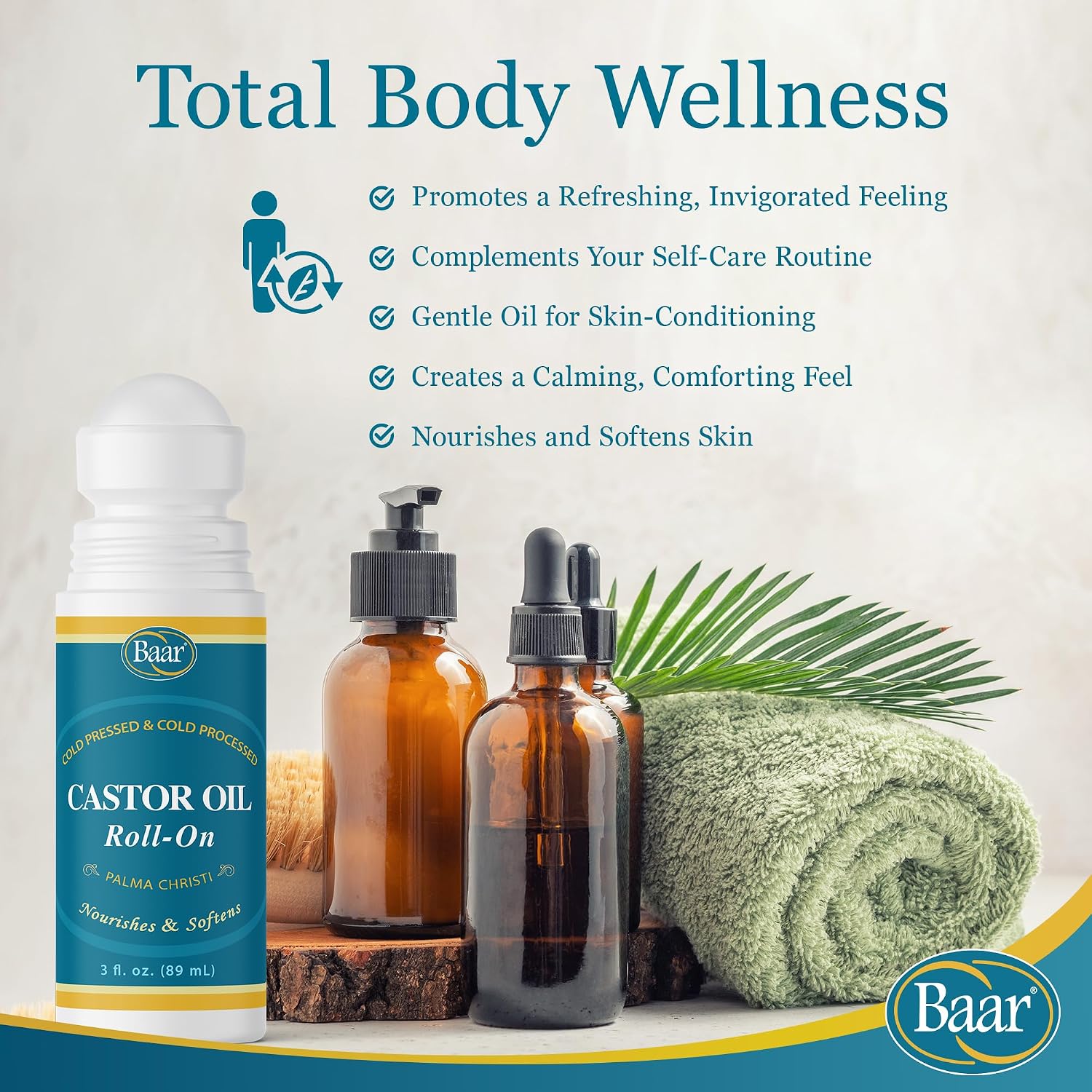 Baar Cold-Pressed Castor Oil, Cold-Processed, Hexane-Free, Palma Christi, for Skin, Hair, Massage & Castor Oil Packs, BPA-Free Bottle, 32 oz | Hexane free, Palma Christi oil, BPA-free bottle, skin, hair and massage applications