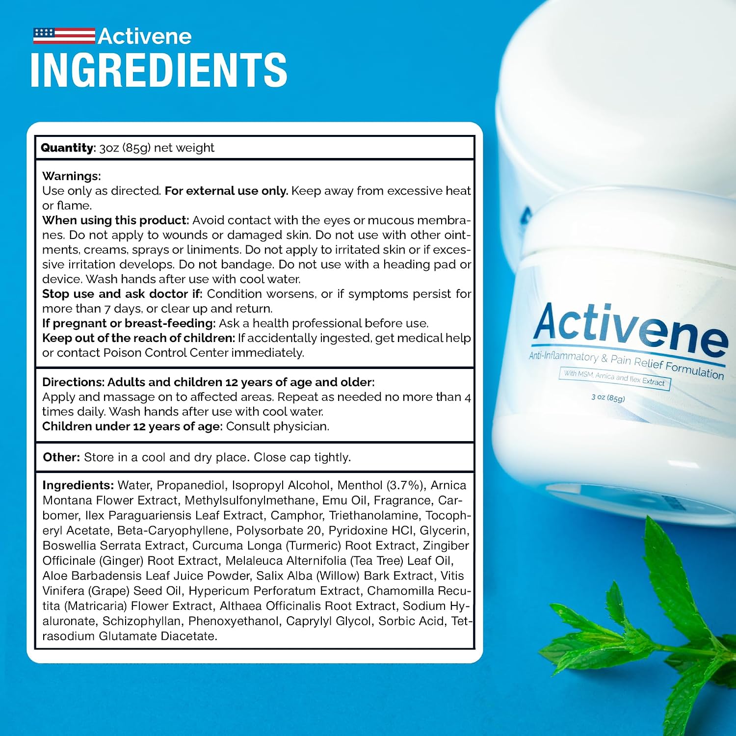 Activene Pain Relief Cream - Anti-Inflammatory Formulation | Made in USA, Non-Greasy, Fast-Absorbing, Chosen for Muscle, Arthritis and Joint Pain