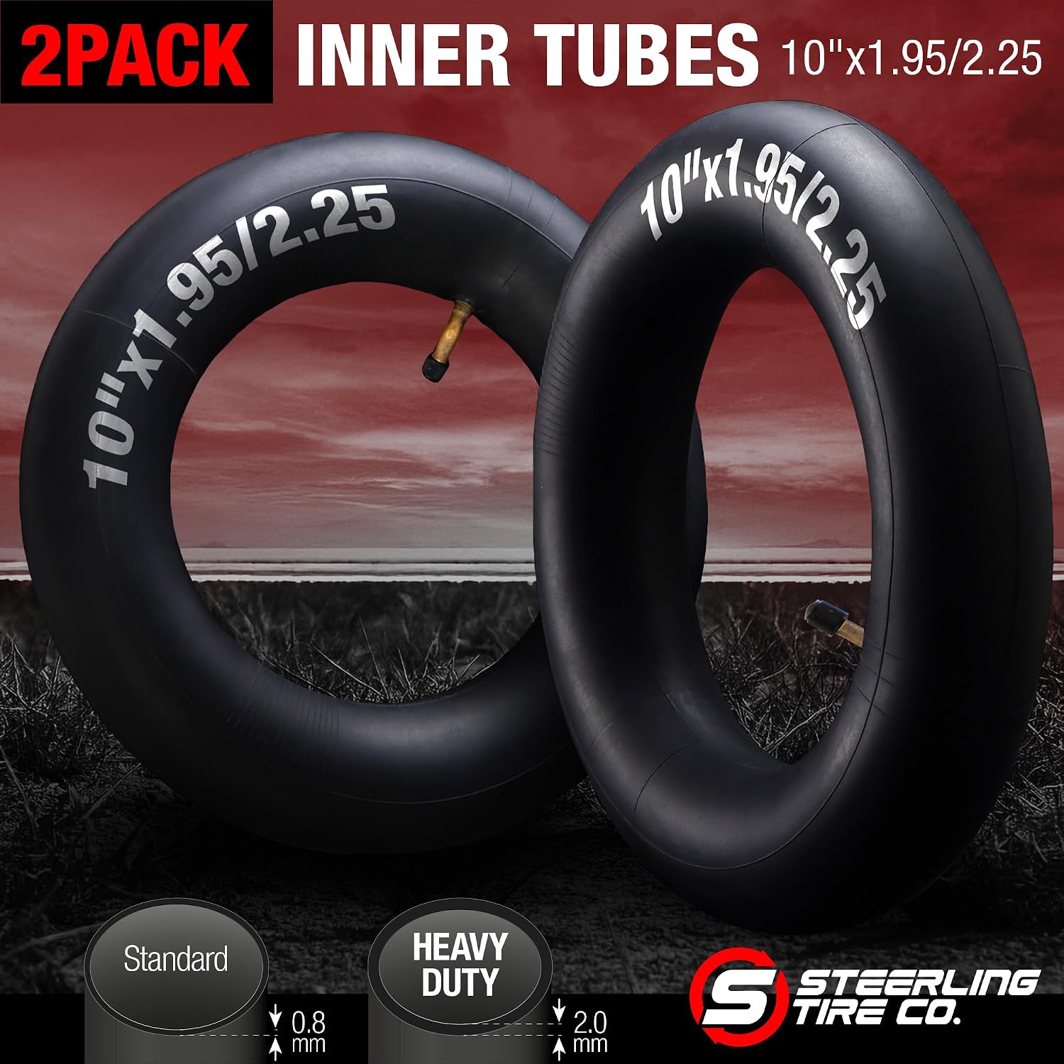 10x2 Inner Tube for Scooters & Power Chairs with an Angled Valve Stem (2-Pack) - Thorn Resistant & 3X Thicker Than OEM - Compatible with 10x1.90