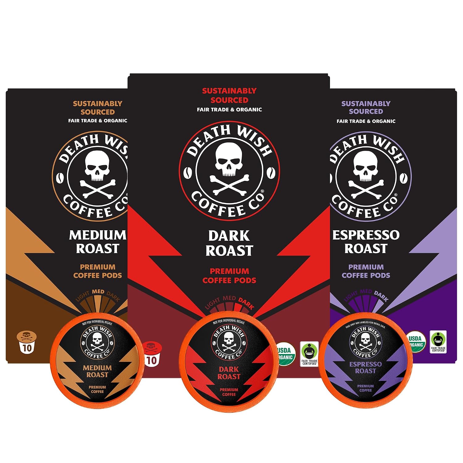Death Wish Coffee Dark Roast Single Serve Coffee Pods, Organic, 50 Count | Fair Trade Arabica & Robusta, Baker's Chocolate & Cherry Notes, Low Acidity, Heavy Smooth Body, Bold & Intense