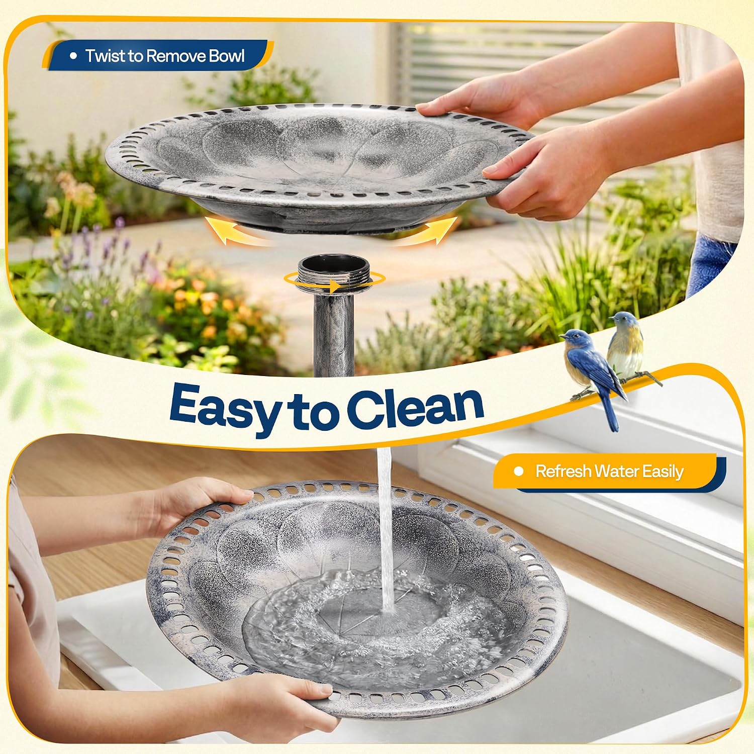 VIVOHOME Bird Bath for Outside, Polyresin Pedestal Birdbath, Green | Weather-Resistant, 20-Inch Bowl, 28-Inch Height, for Outdoor/Garden, Bird-Friendly, Easy to Clean