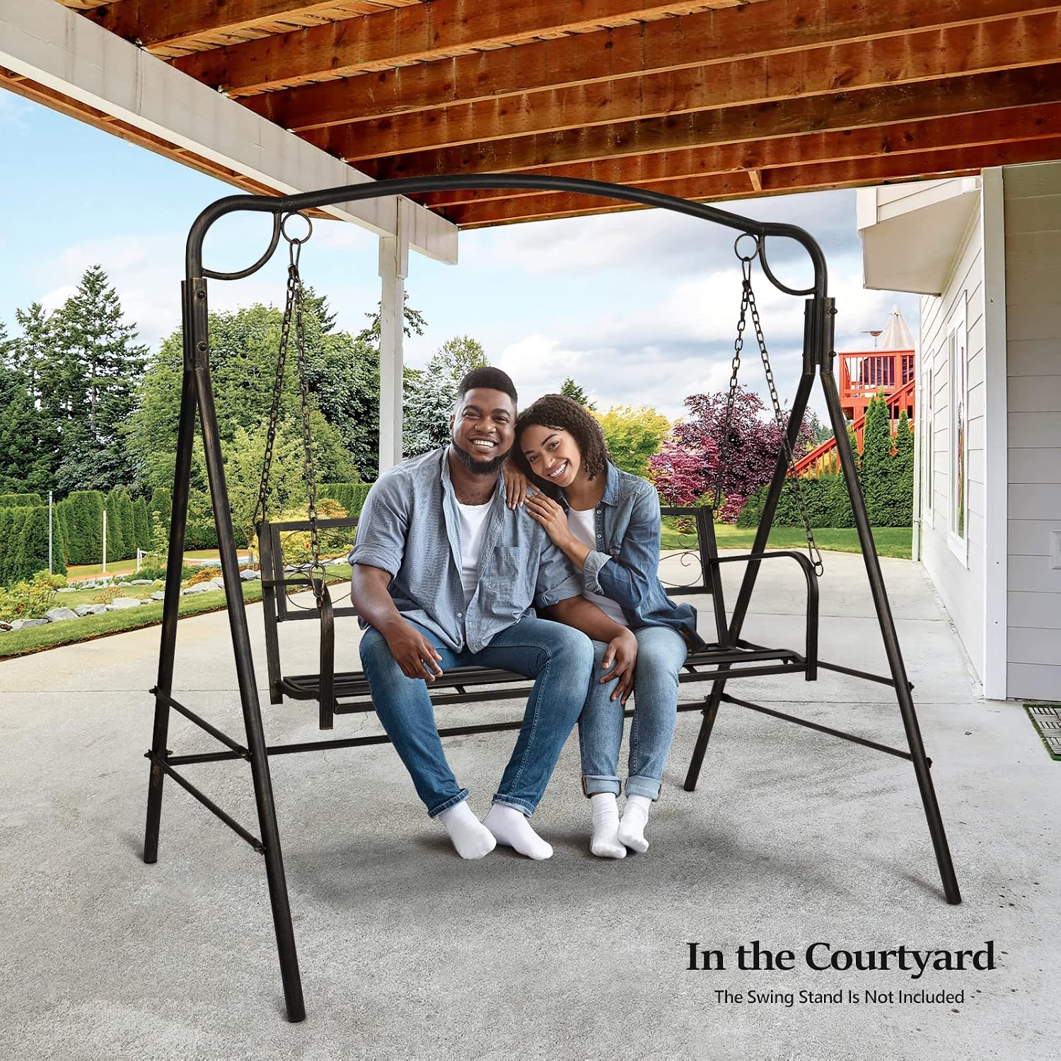 VINGLI Heavy Duty Metal Porch Swing, 660 LBS Outdoor Swing Bench, Curved