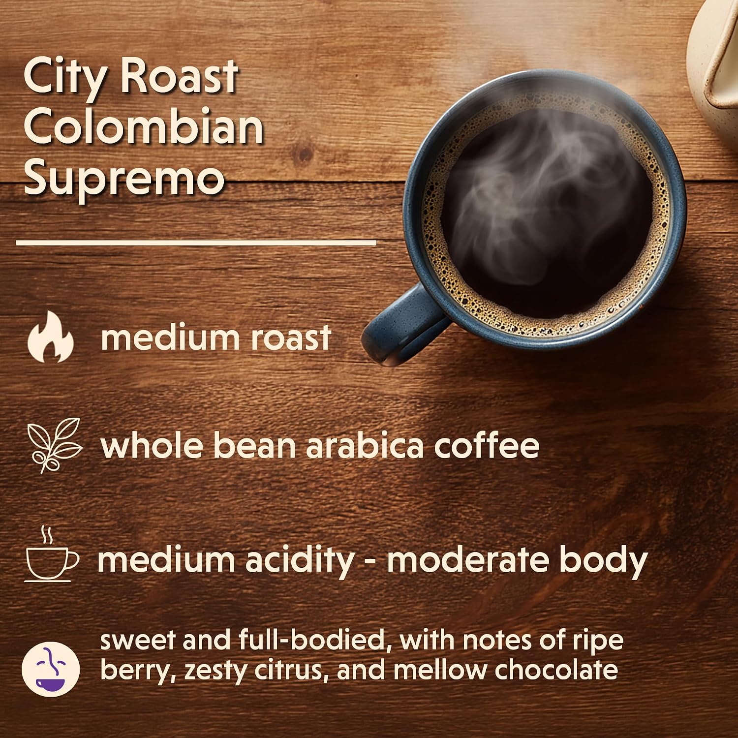 Coffee Bean Direct French Roast Colombian Supremo, Whole Bean, 1lb Bag | Dark Roast, Single Origin Arabica Coffee Beans