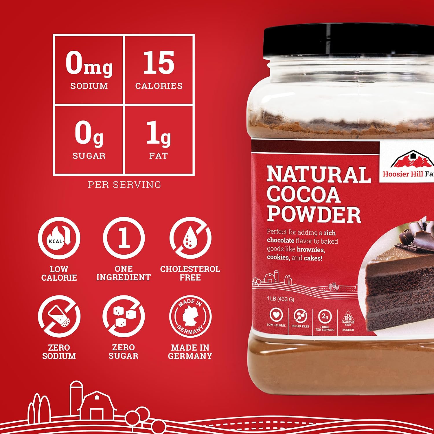 Hoosier Hill Farm Natural Cocoa Powder, Unsweetened, 1LB (Pack of 1)