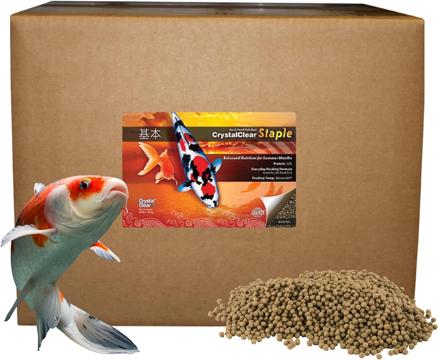 CrystalClear Staple Pond Fish Food for Koi & Goldfish, 8.8 Pound Bucket | Protein packed floating pellets for summer nutrition with easy digestion to support healthy growth and vitality