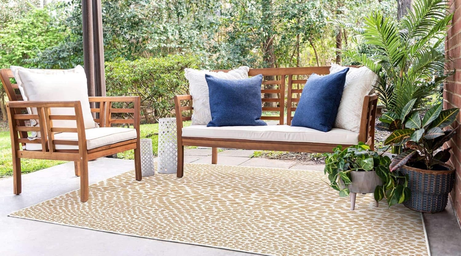 Unique Loom Outdoor Collection Area Rug - Cape Town (9' x 12' Rectangle, Blue/Ivory)