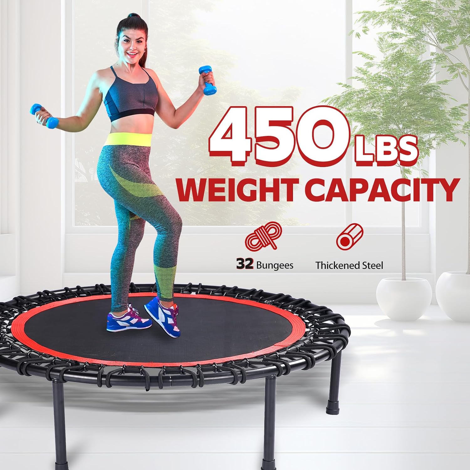 40" Mini Trampoline for Adults, Fitness Rebounder with Elastic Bands, Indoor Exercise Trampoline, Low Impact Workout Equipment for Home Gym