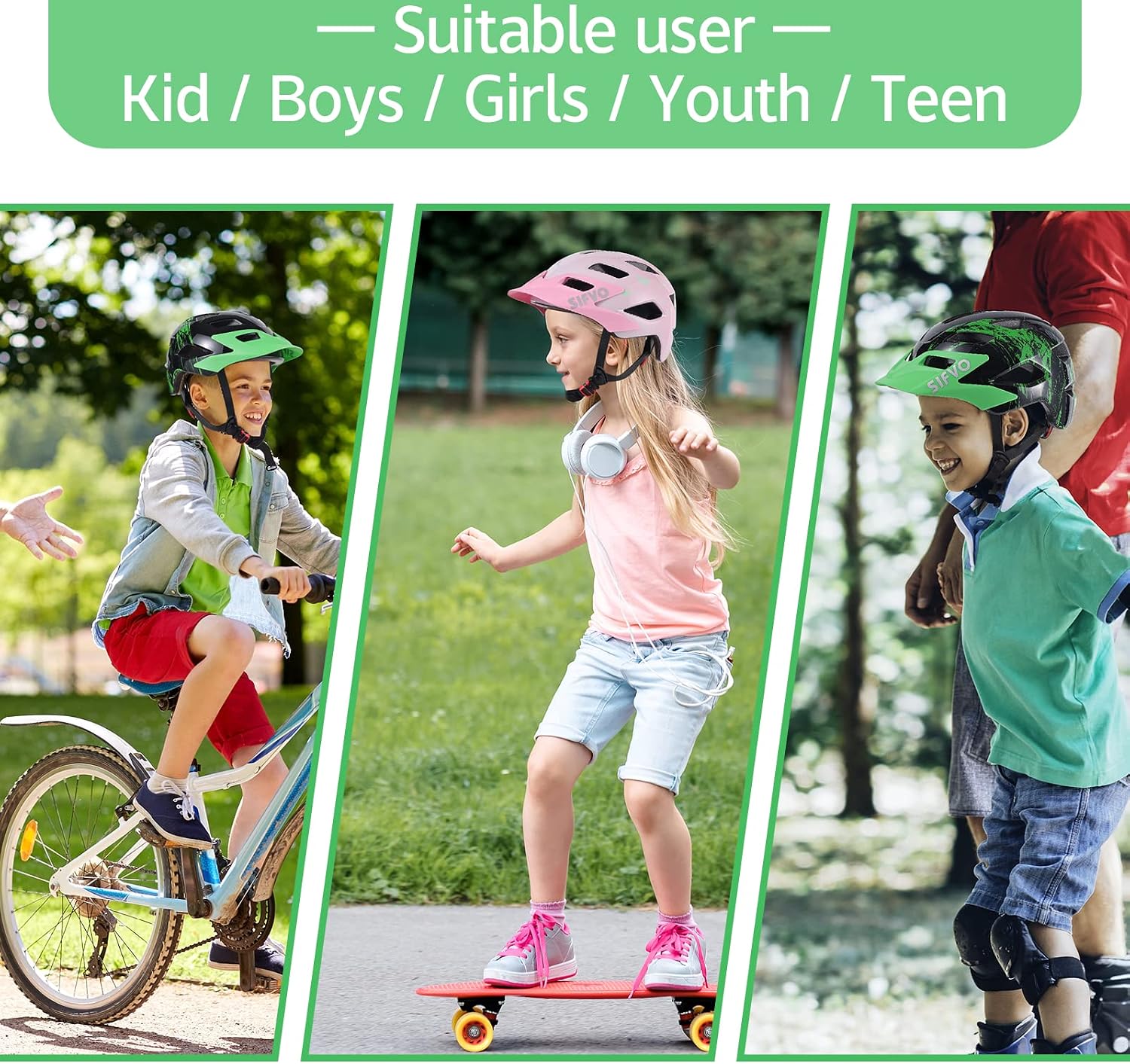 Kids Helmet, SIFVO Kids Bike Helmet Boys and Girls Bike Helmet with Cool Visor Helmet for Kids 5-14