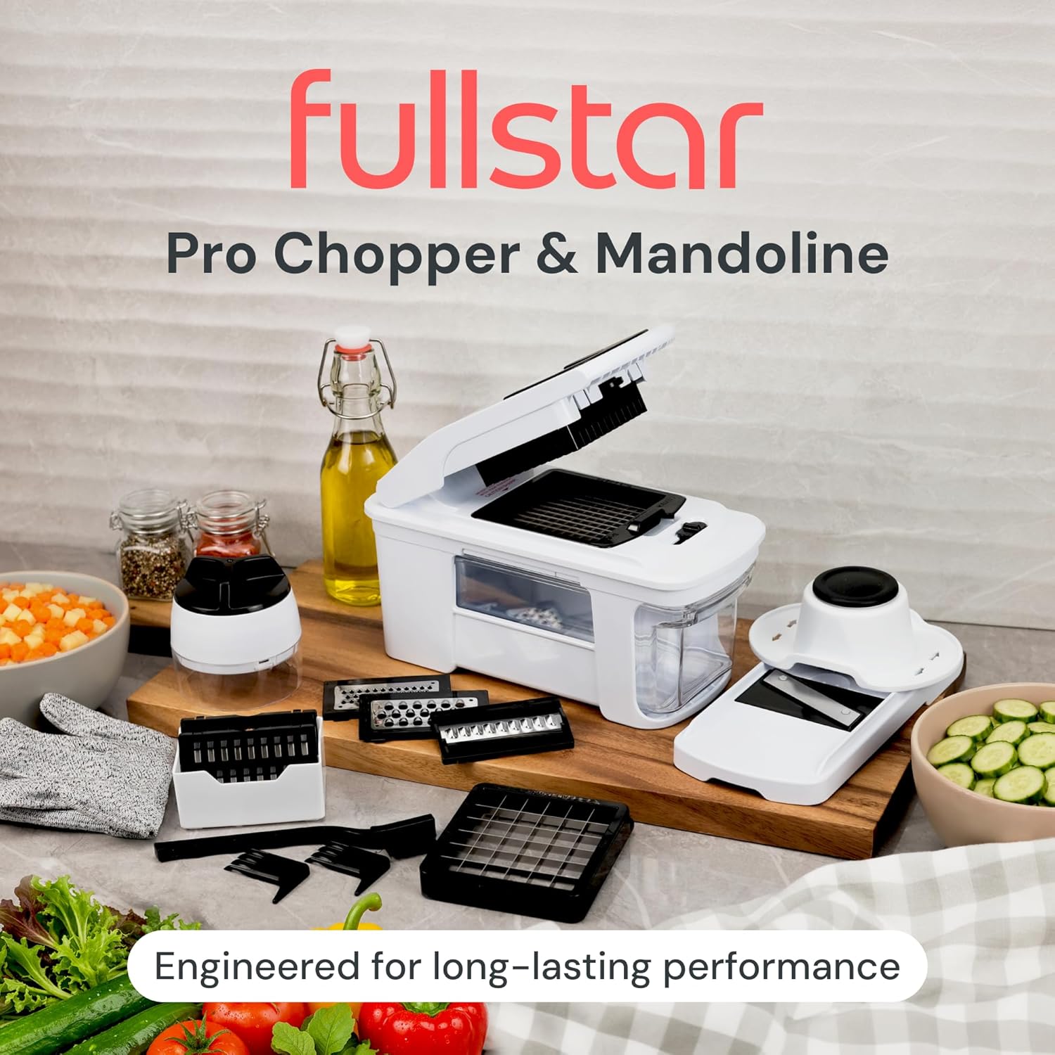 Fullstar Pro XL Vegetable Chopper & Mandoline Slicer w Pull-Out Catch Tray