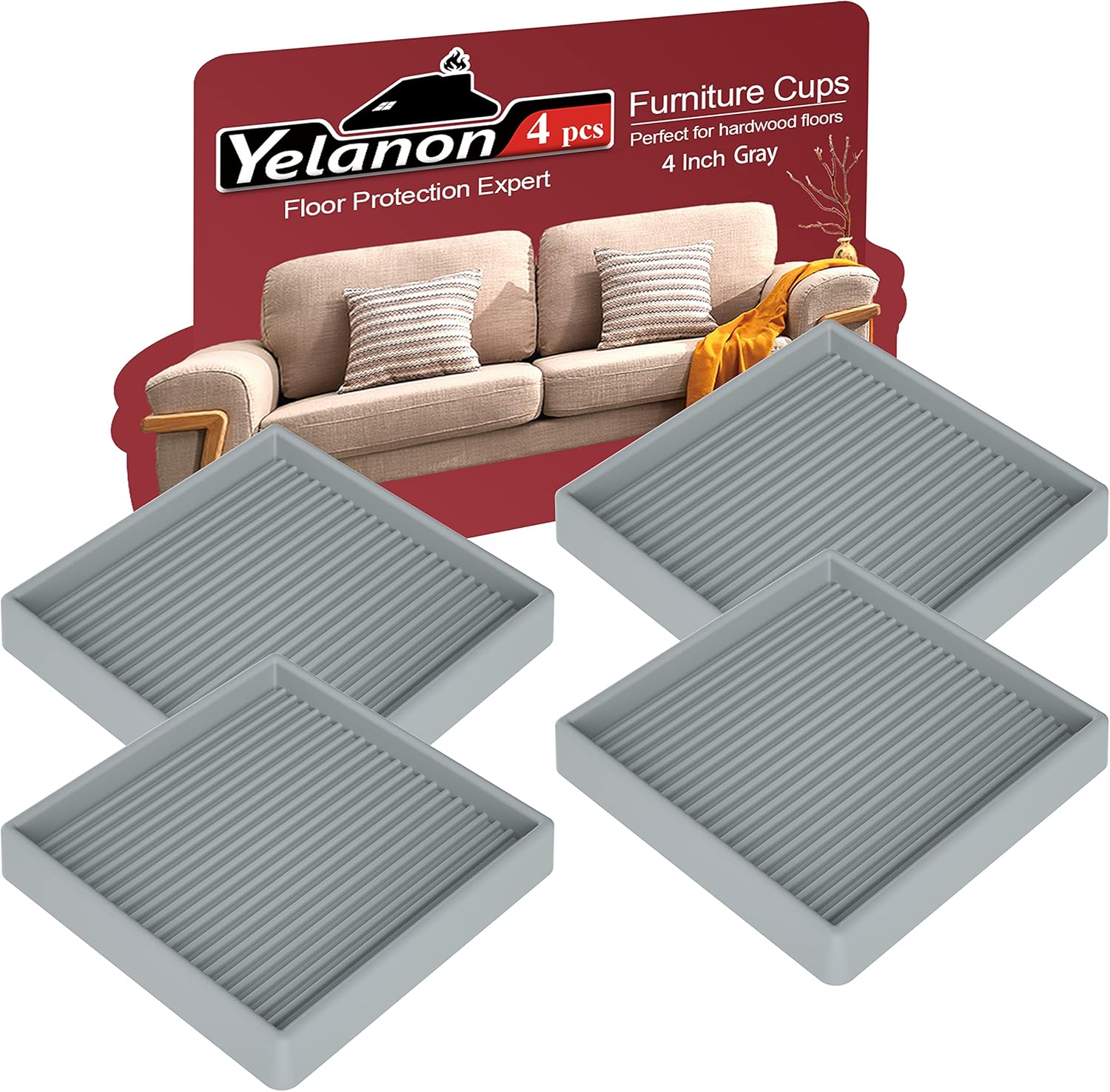 Yelanon Furniture Coasters 8 Pcs 3" Square Brown Caster Cups for Hardwood