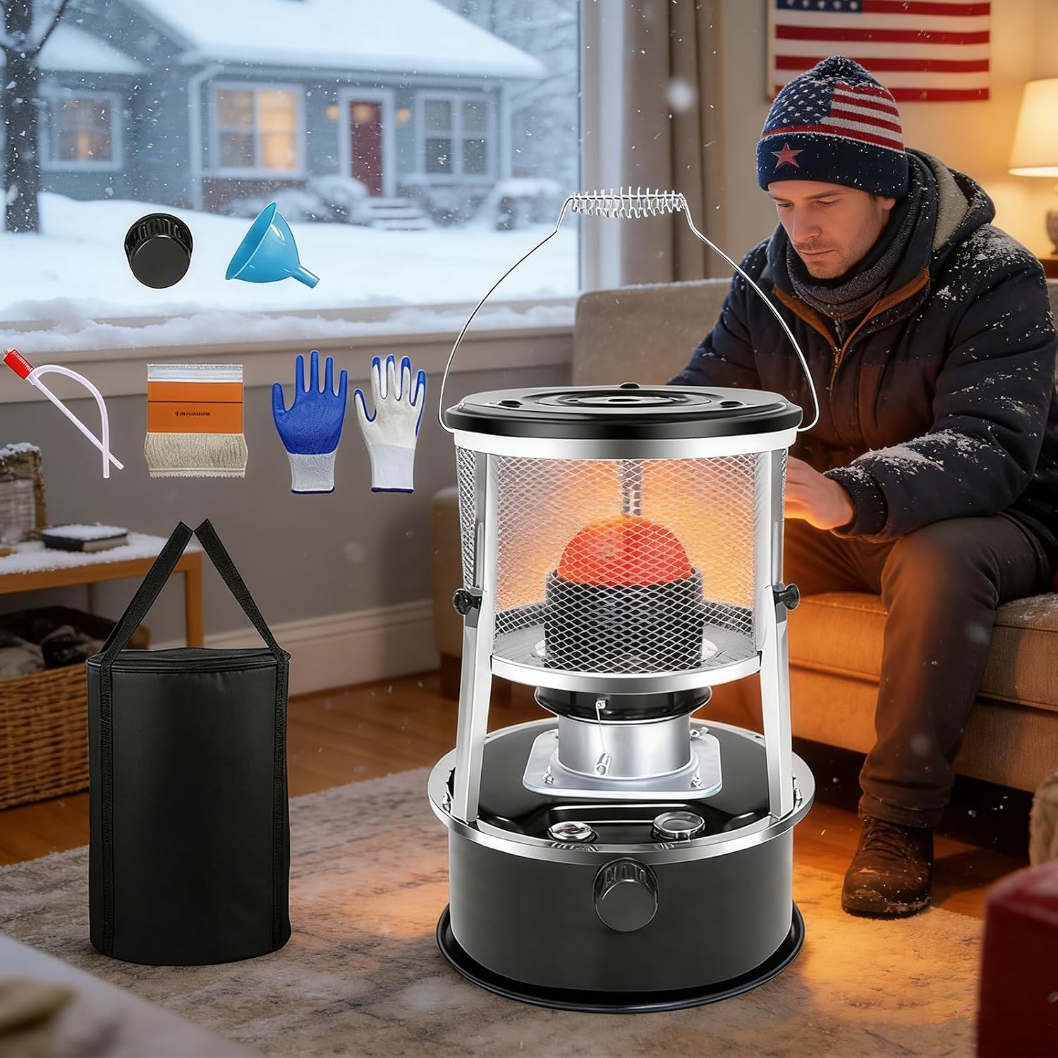 Emergency Survival Kerosene Heater for Indoor Use, 2026 Upgraded Non Electric Heaters for Indoor with Cooking Top, 9000 Btu Radiant Heat, 18-21h Runtime, For Winter Storm, Grid down & Home (Black)