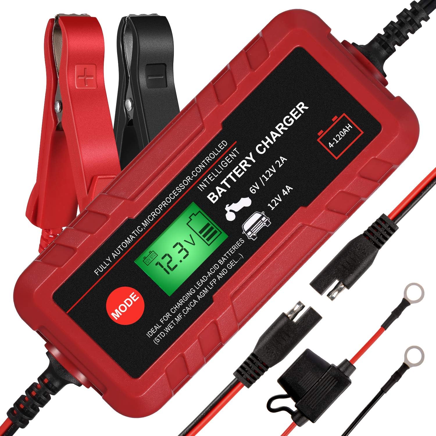 4A Smart Car Battery Charger, 6V 12V Automotive Charger Maintainer