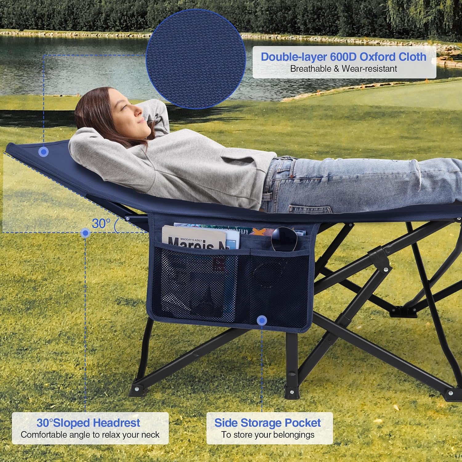REDCAMP Oversized Camping Cots for Adults 500lbs, 33.5'' Extra Wide Tall Sleeping Cots Heavy Duty, XL Cots Portable for Outdoor Indoor Office