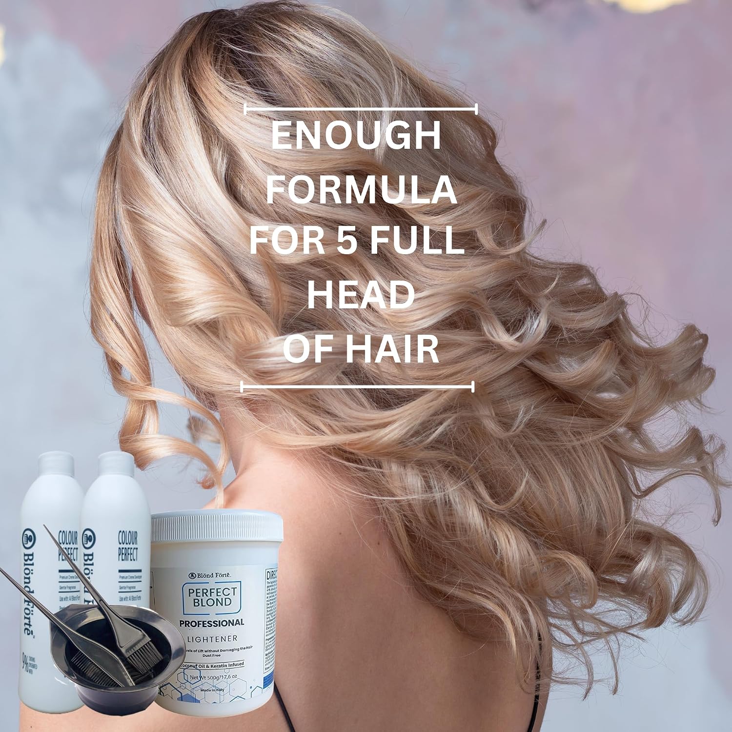 Perfect Blonde Hair Bleach Toner Lightener Powder Lightening Kit 30 Volume 800 ml Developer & Brush & Gloves - Made in Italy by Blond Forte