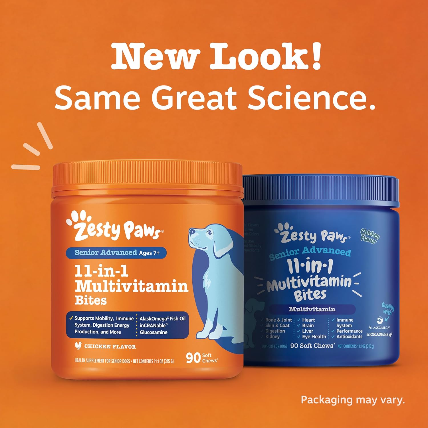 Zesty Paws Dog Multivitamin, Chewable Dog Vitamins and Supplements for Hip & Joints, Skin & Coat, Omega 3 Fish Oil for Dogs- Senior & Puppy Multivitamin- Chicken- 90ct