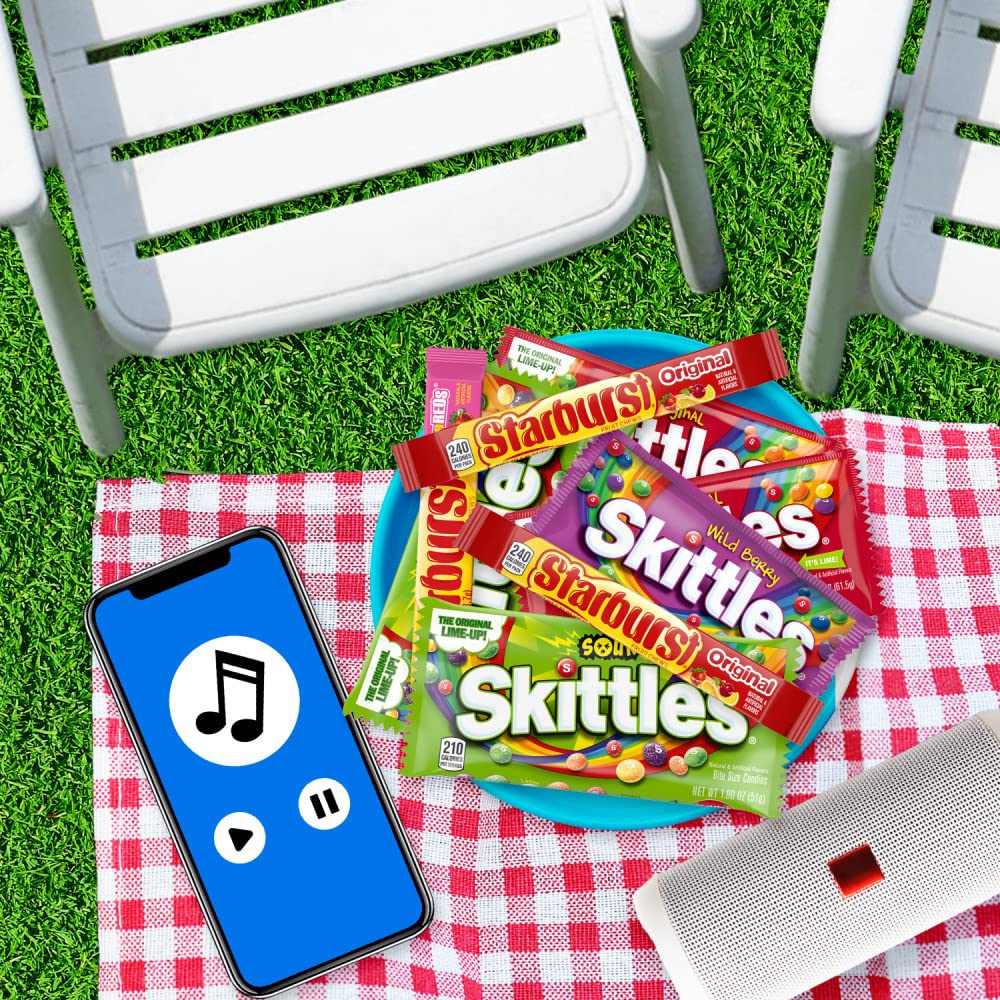 SKITTLES & STARBURST Assorted Candy Variety Pack Bulk Box 18 Count 37.05 oz | Everyday snacking, snack box, mix candy assortment bulk candy fruity candies bulk box for fundraising, snacking, road trips