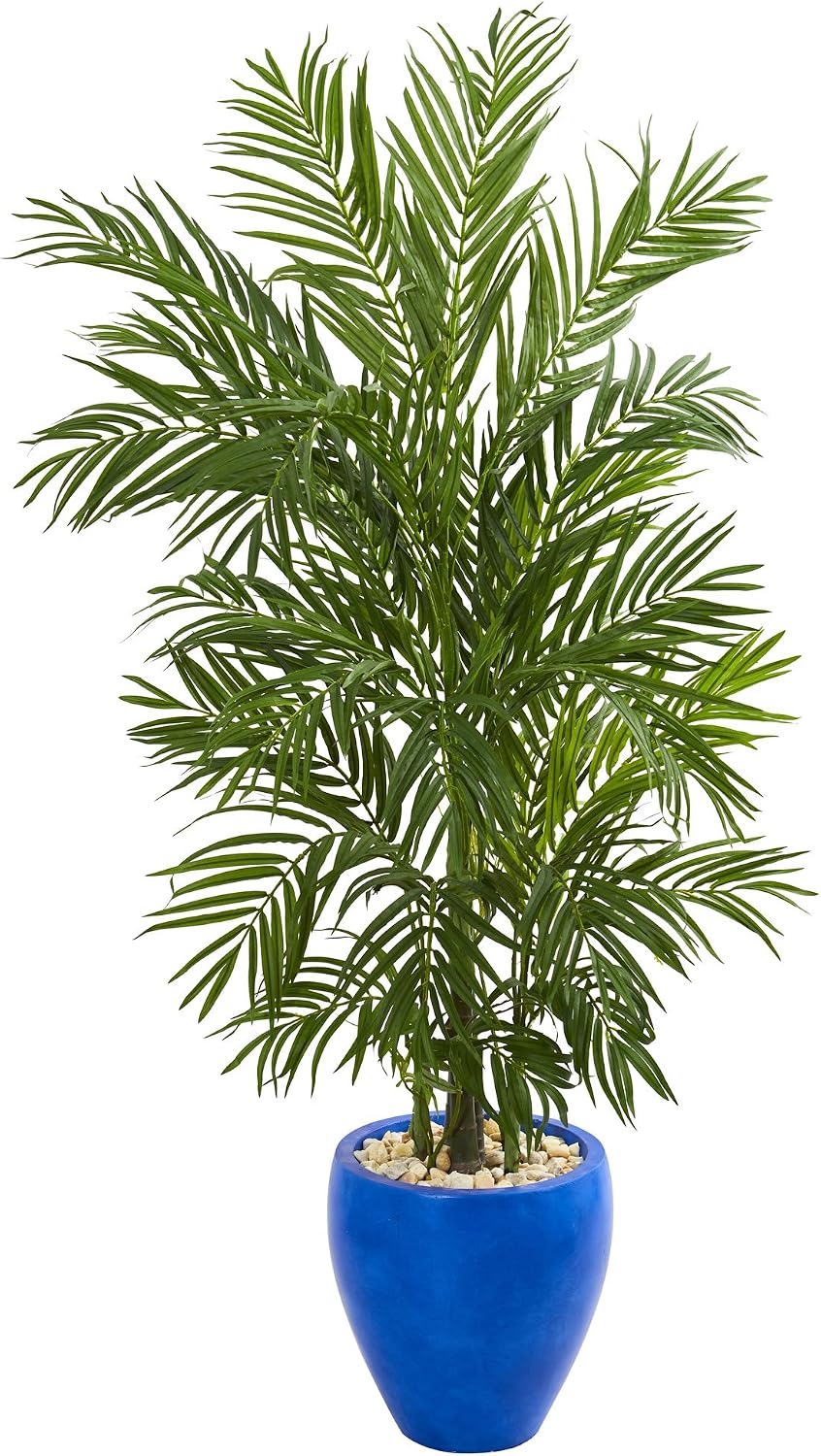 Nearly Natural 5.5ft. Areca Palm Artificial Tree in Blue Planter