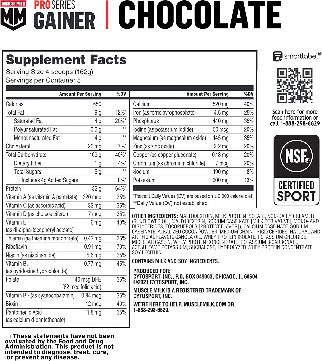 Muscle Milk Gainer Protein Powder, Vanilla Creme, 32g Protein, 5 Pound