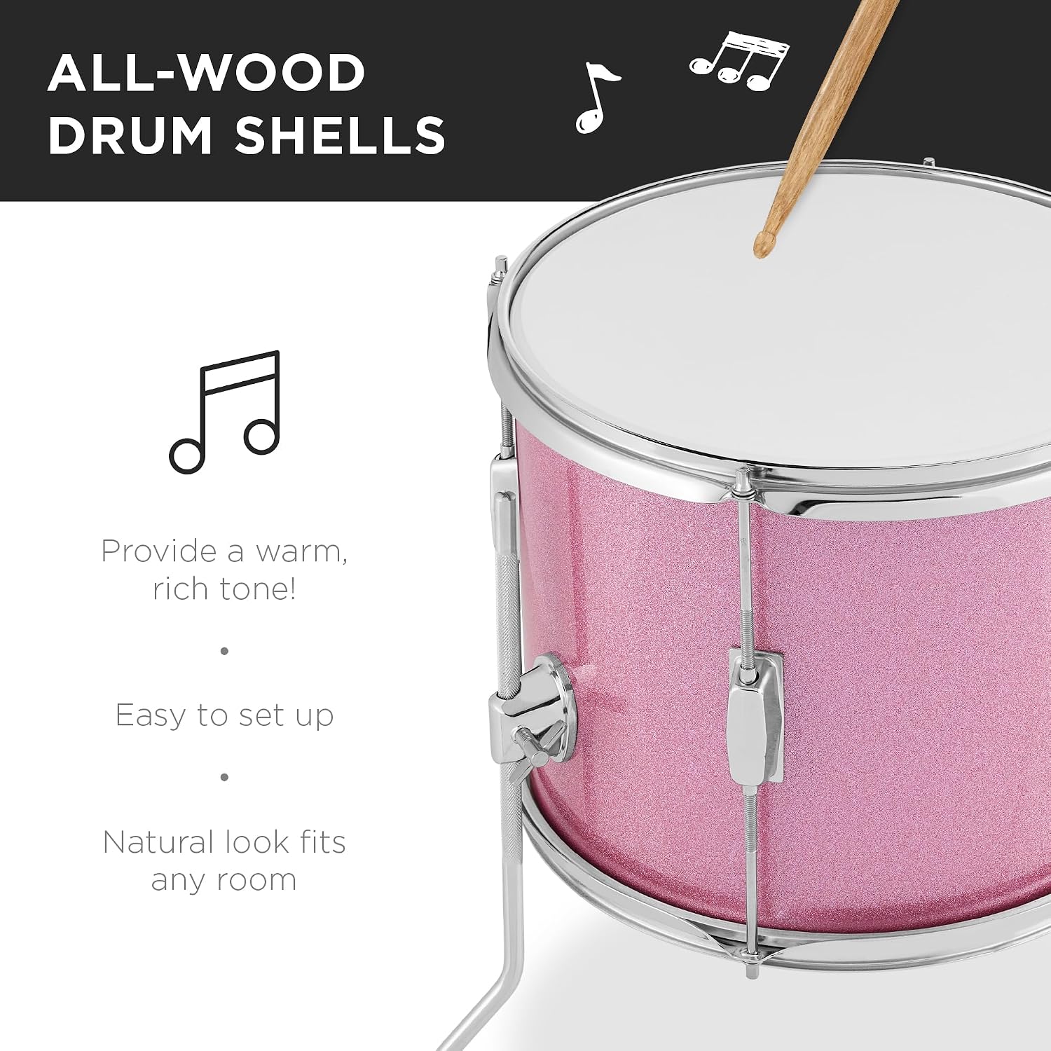 Best Choice Products Kids 5-Piece Beginner Drum Set Junior Kit, Starter Percussion w/Cymbals, Pedal, Drumsticks, Stool, Toms, Snare, Hi Hat - Black