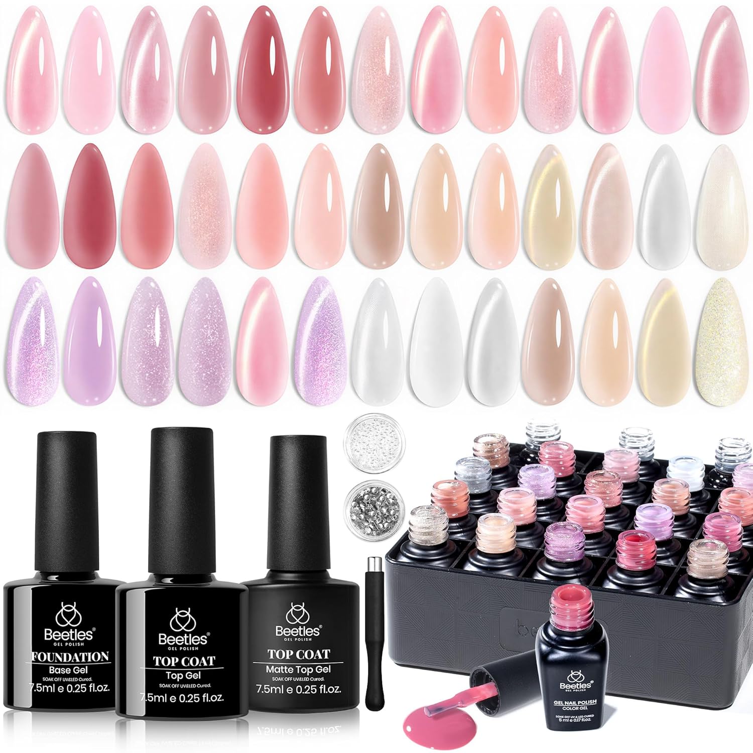 Beetles Gel Nail Polish Set with Base Glossy Matte Top Coat Macaron Gel