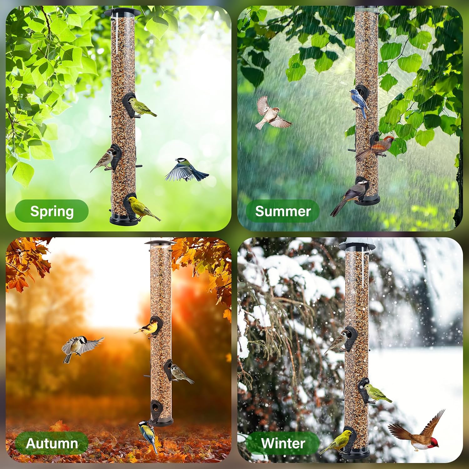 Backyard Expressions Tall Tube Bird Feeder - Durable Hanging Wild Bird Feeder for Wild Birds - 16" Tall, 4-Port Design