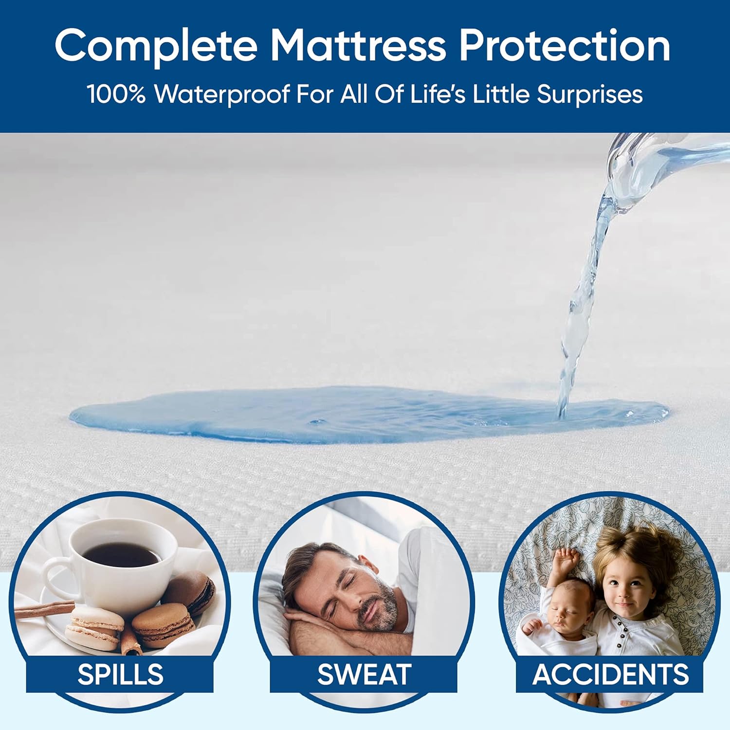 Full Size Luxury Tencel Mattress Protector, 100% Waterproof, Ultra Soft, Naturally Cooling & Breathable, Deep Pocket Cover Up to 18"