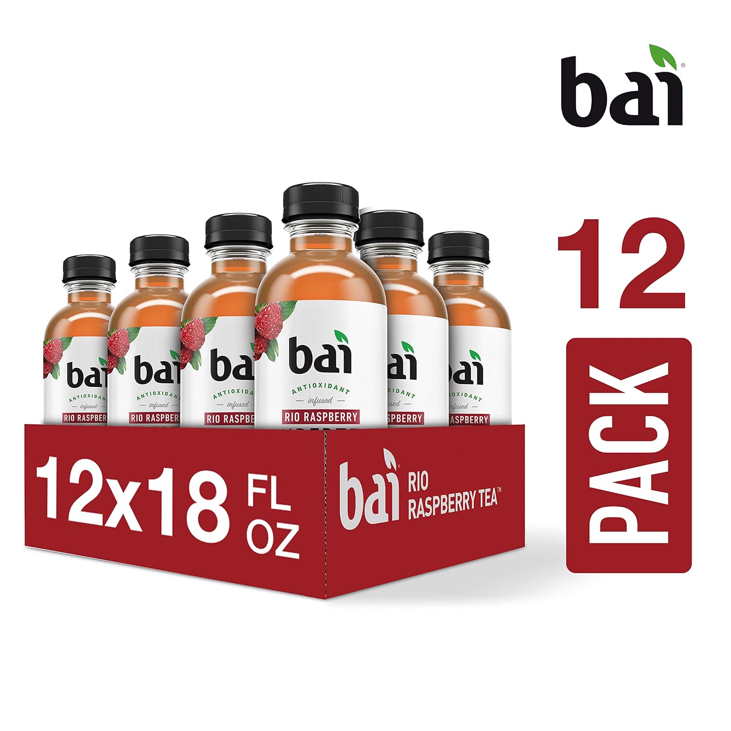 Bai Iced Tea, Narino Peach, Antioxidant Infused Supertea, Crafted with Real Tea (Black Tea, White Tea), 18 Fluid Ounce Bottles, 12 count