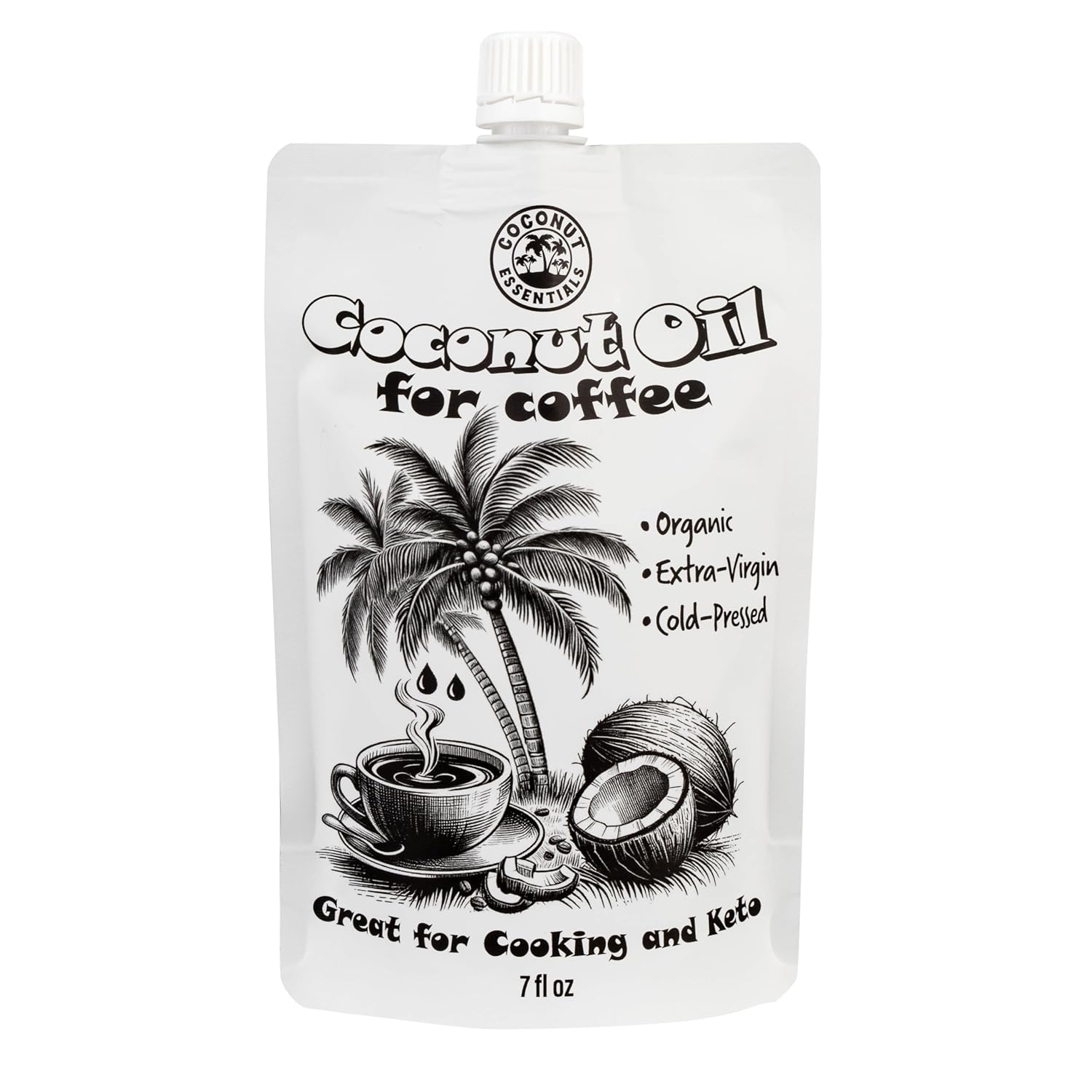 Coconut Essentials - Organic Coconut Oil for Coffee, Cold-Pressed, MCT Oil for Weight Loss, Brain & Digestive Health, Keto-Friendly, Natural Slim