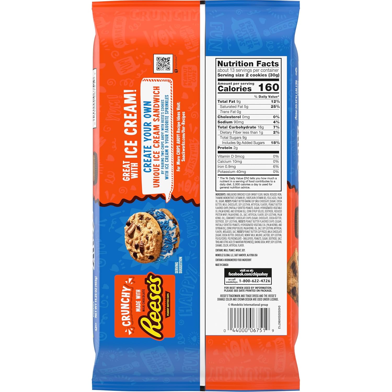 CHIPS AHOY! Reese’s Peanut Butter Cup Chocolate Chip Cookies, Family Size, 14.25 oz