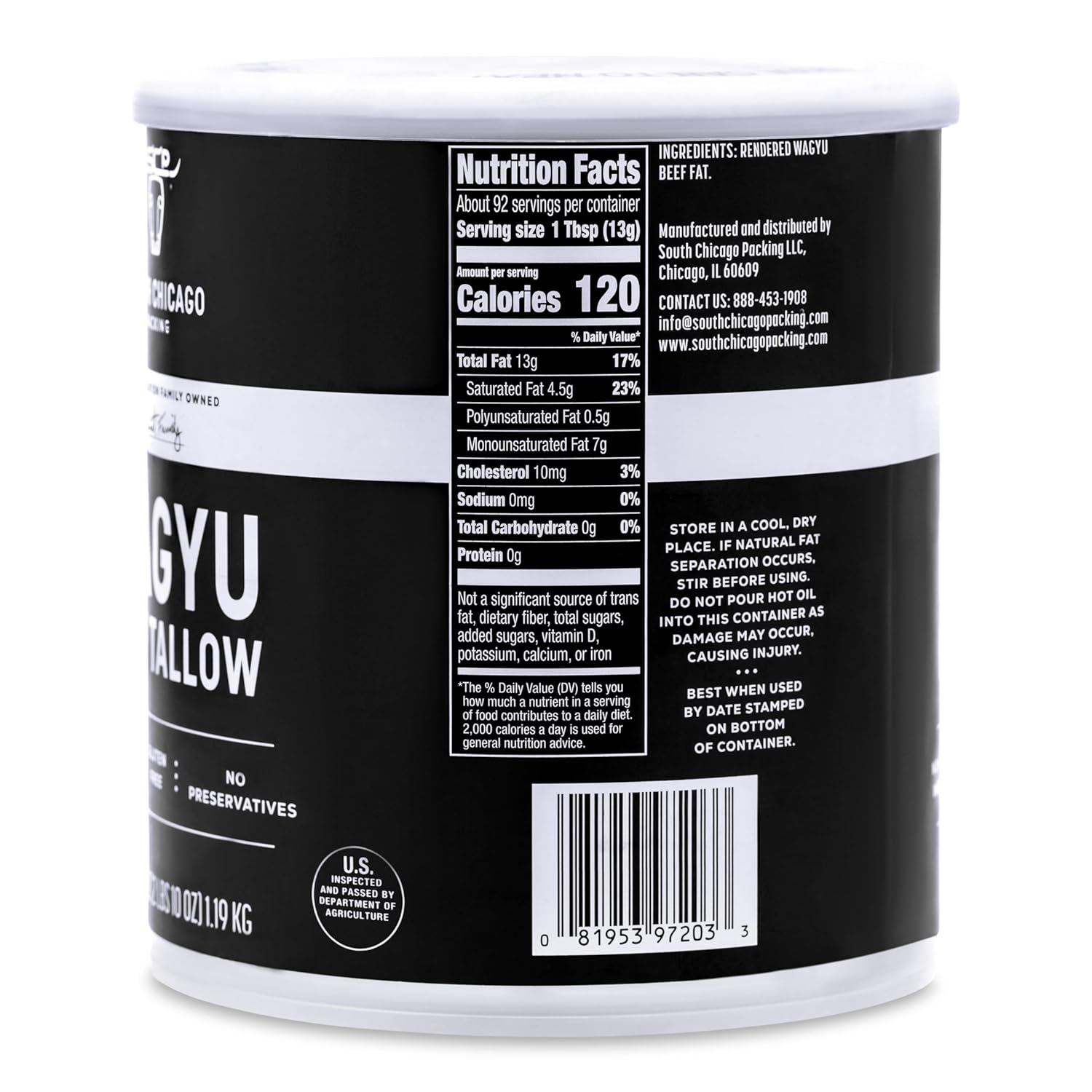 South Chicago Packing 100% Pure Wagyu Beef Tallow, 42 Ounces – Paleo & Keto Friendly Cooking Fat for Searing, Sautéing & Frying