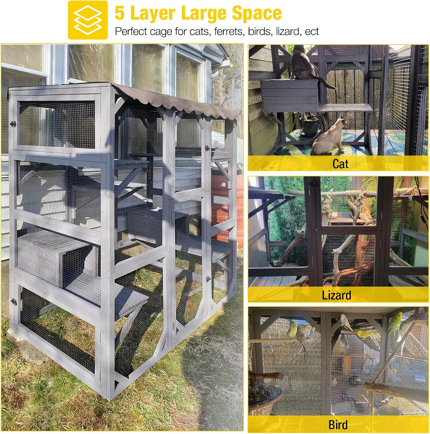 Aivituvin Extra Large Window Catio 5-Level Outdoor Cat Enclosure with Cover