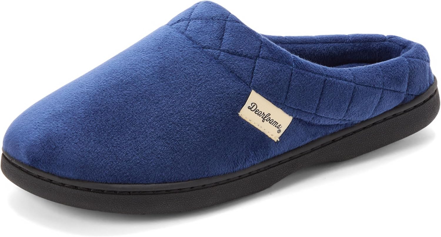 Dearfoams Women's Lightweight Memory Foam Indoor House Slipper Darcy Velour Clog with Wide Widths