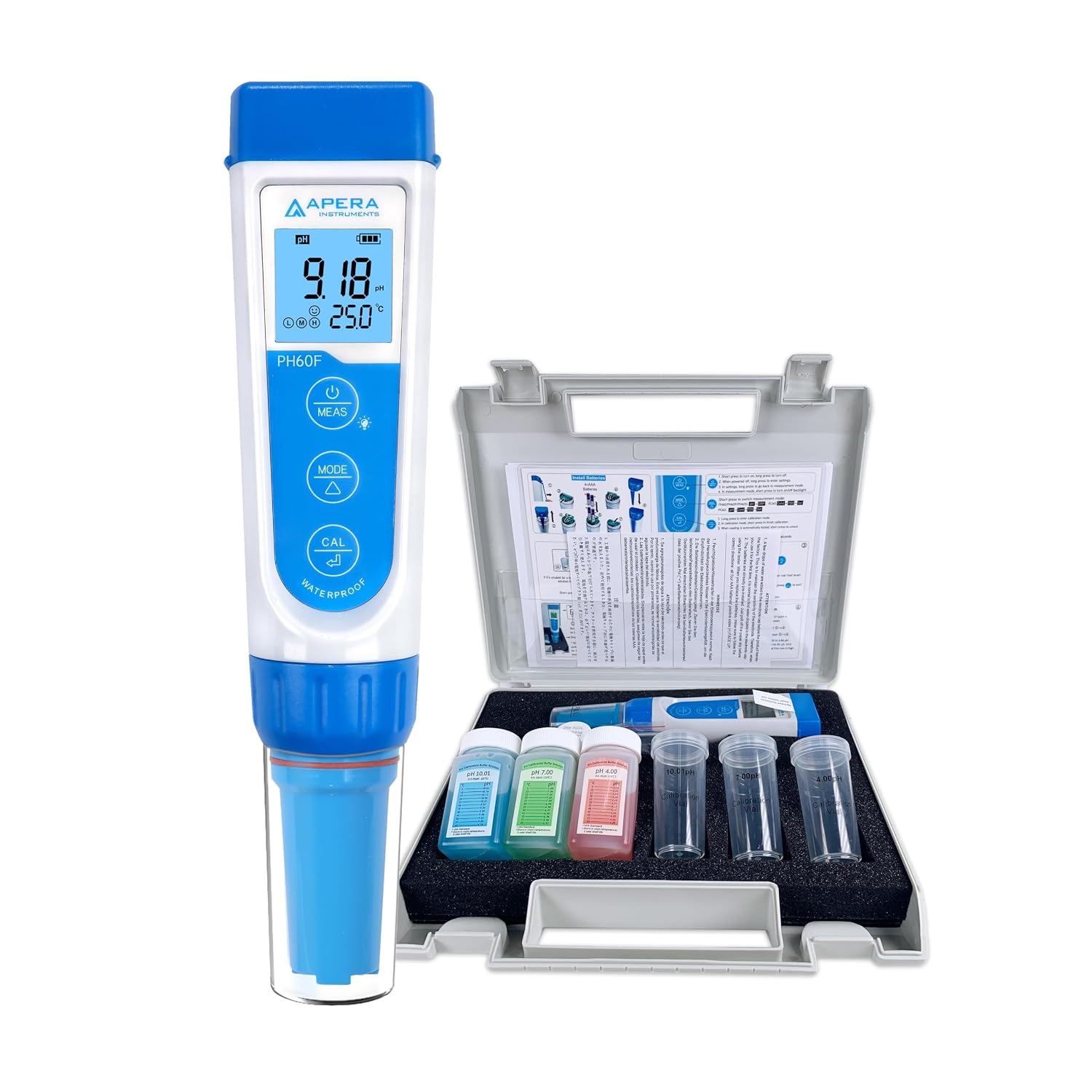 Apera Instruments AI311 Premium Series PH60 Waterproof pH Pocket Tester Kit, Replaceable Probe, ±0.01 pH Accuracy, Lcd display