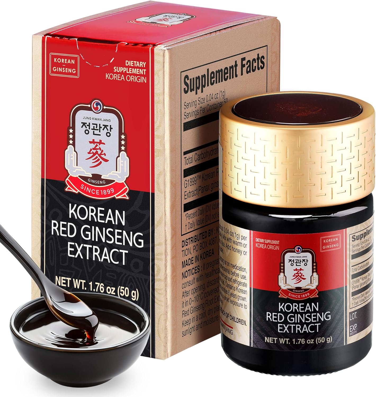 JUNG KWAN JANG Korean Red Panax Ginseng Extract Extra Strength, Energy 240g | Extra Strength, Energy Boost, Boost Immune System, Stamina, Blood Circulation, Memory, Focus, Caffeine Free, Vegan, Non-GMO