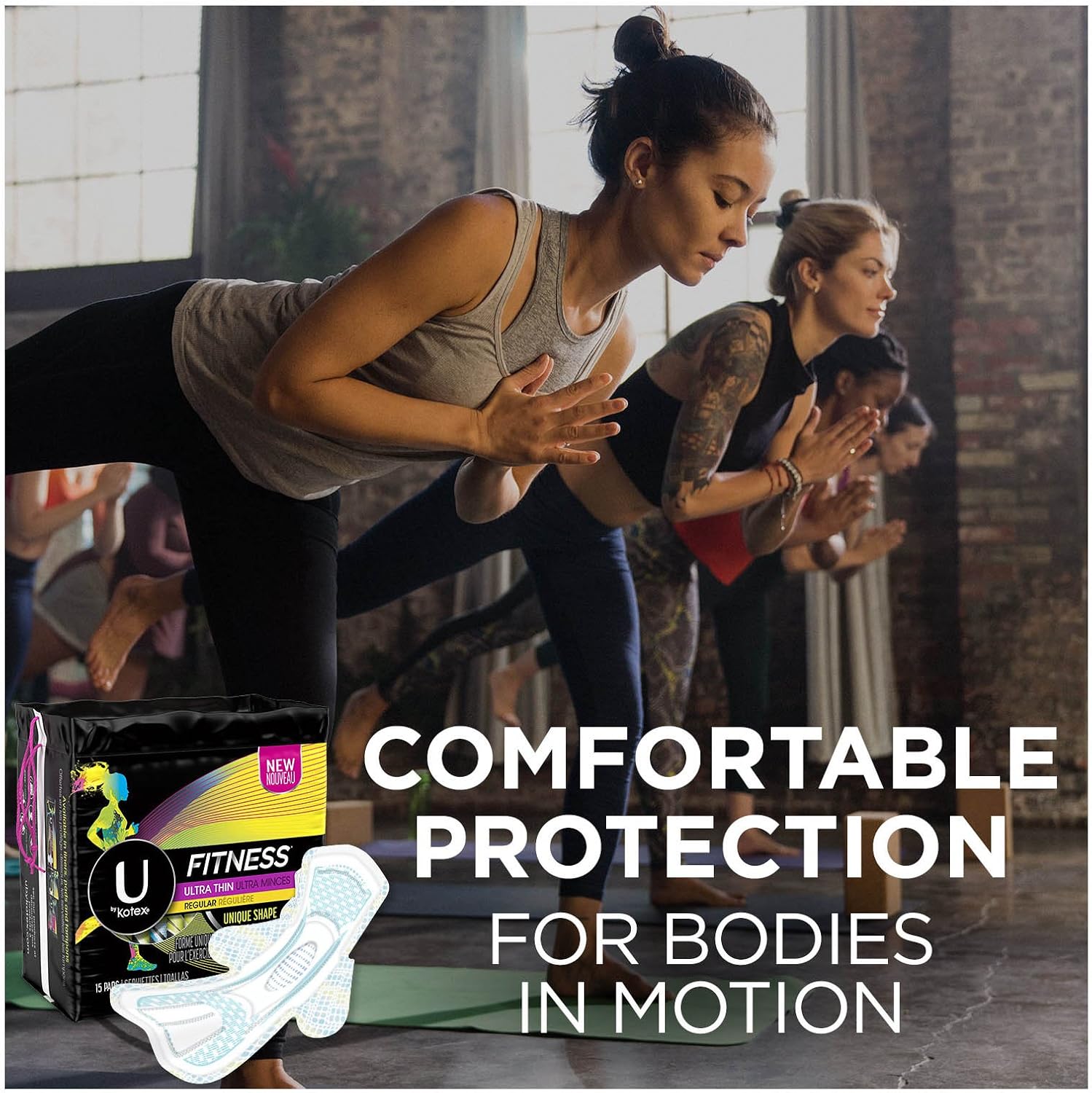 U by Kotex Unscented Heavy Absorbency Fitness Ultra Thin Pads with Wings, 13 Count
