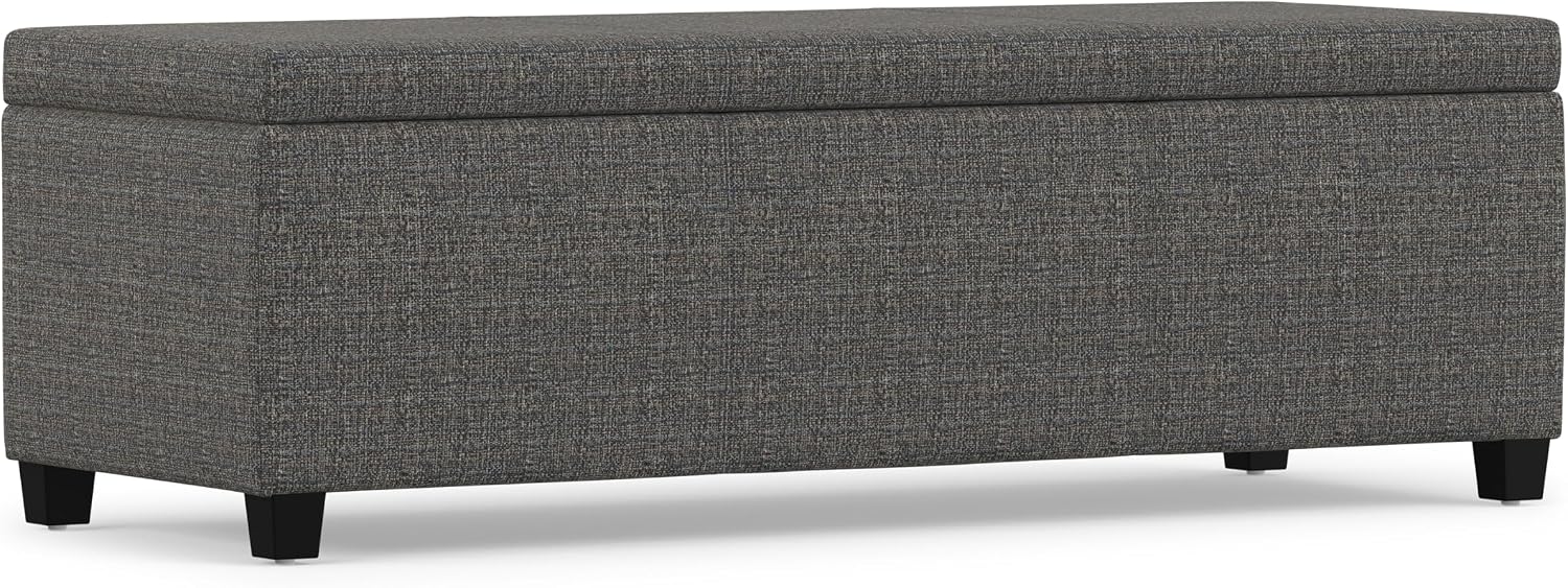 SIMPLIHOME Avalon 48" Wide Vegan Leather Storage Ottoman in Brown