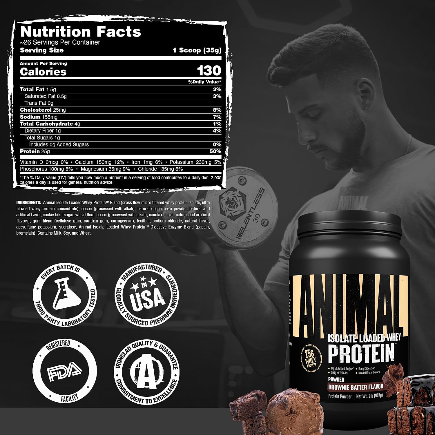 Animal Whey Isolate Protein Powder - Loaded for Pre & Post Workout Muscle Builder and Recovery with Digestive Enzymes for Men & Women - 25g Protein, Great Taste, Low Sugar - Chocolate 2 lbs