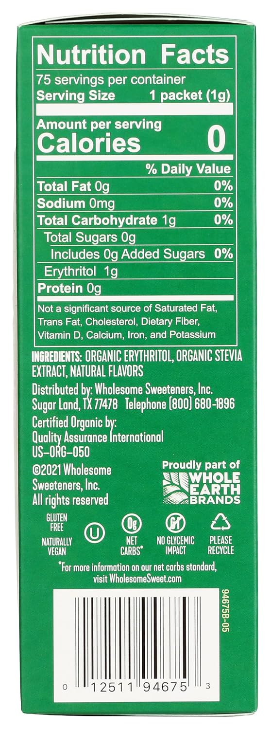 Wholesome Sweeteners Organic Stevia, 1000 Count Packets, Zero Calorie Sweetener Blend, Keto Friendly, Non GMO, Gluten Free & Vegan