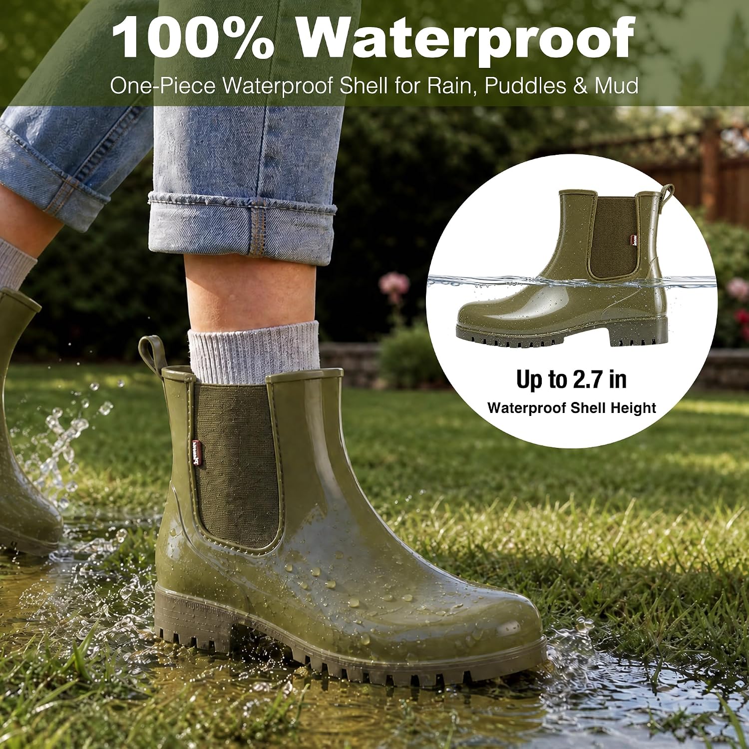 planone Cute Short Rain Boots for Women, Waterproof Chelsea Ankle Boots