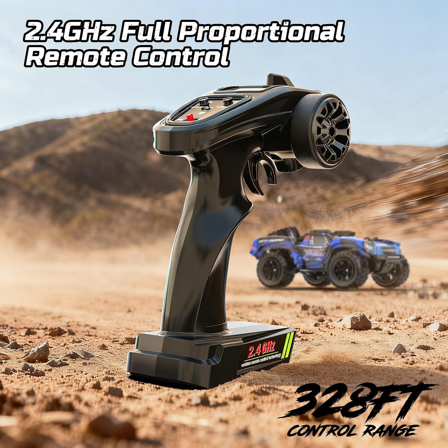 DEERC 1:12 Fast RC Cars 45KPH, 4WD High Speed Short Course RC Truck, Off-Road All Terrain Remote Control Car with 2 Batteries & Spare Tire