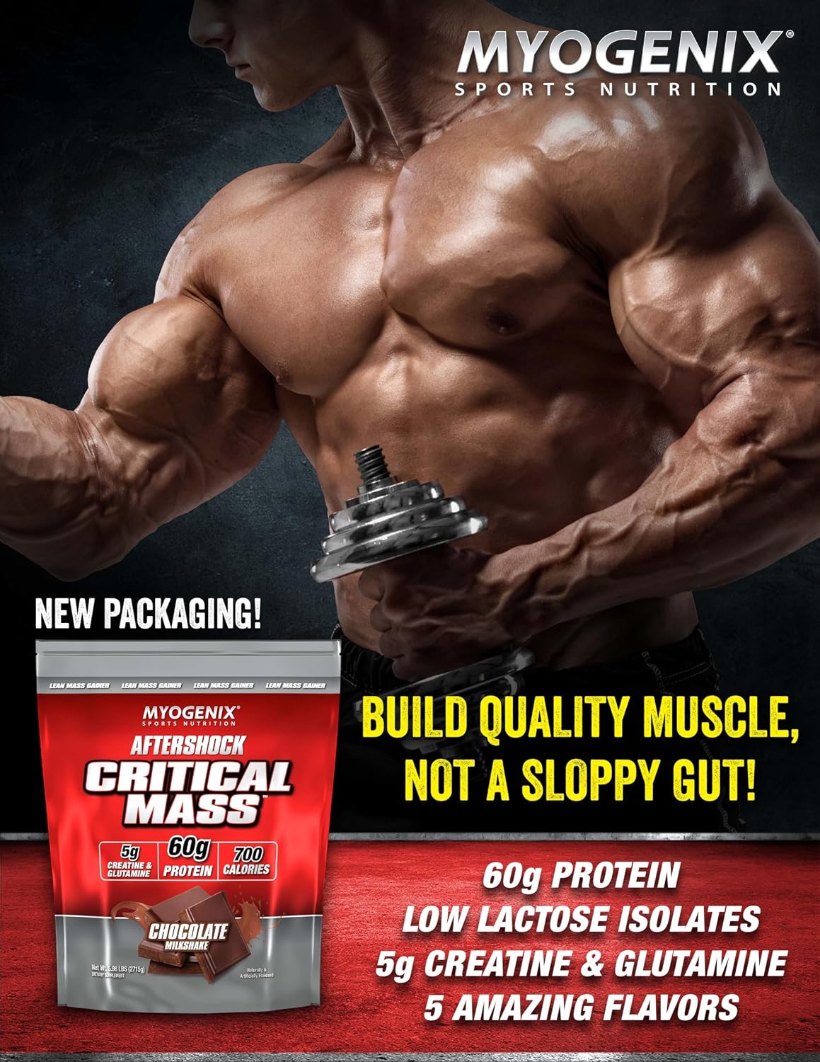 Myogenix Critical Mass Gainer – Muscle Mass Weight Gain Supplement, Zero Lactose Whey Protein Powder – Anabolic Whey Protein – Chocolate Milkshake (6.01 lbs)