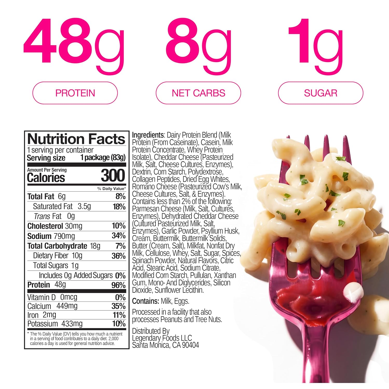 Legendary Foods 48g Protein Pasta Gluten Free Garlic Parmesan Cup | 8g Net Carbs, High Fiber Keto Pasta, Instant Protein Lunch - Low Carb Diet, Microwave Pasta Cups, Post workout Quick Meal