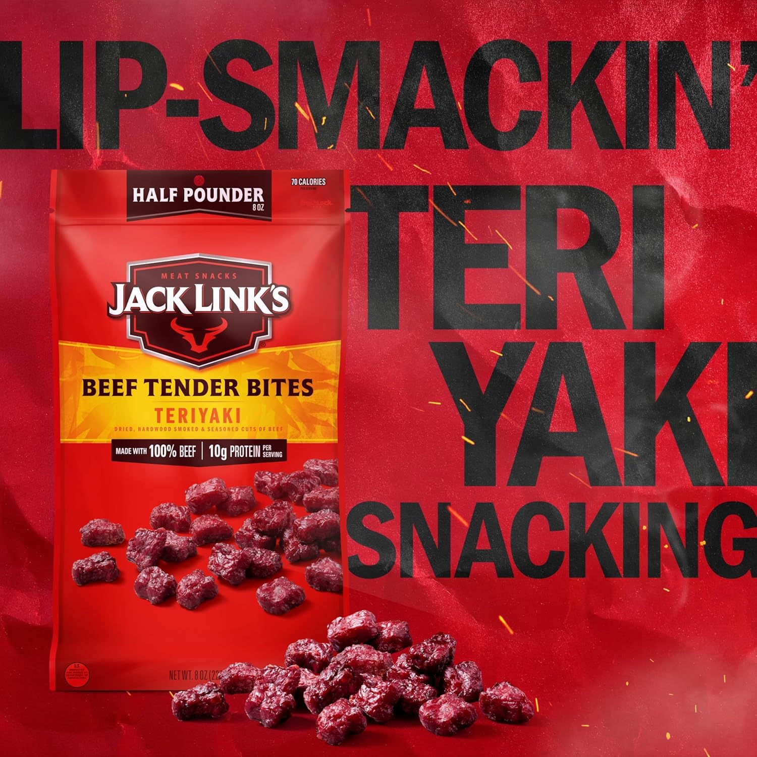 Jack Link's Teriyaki Beef Tender Bites - 8 oz Bag - Ready to Eat Real Meat Protein Snacks - 10g Protein per Serving - Made with 100% Real Beef