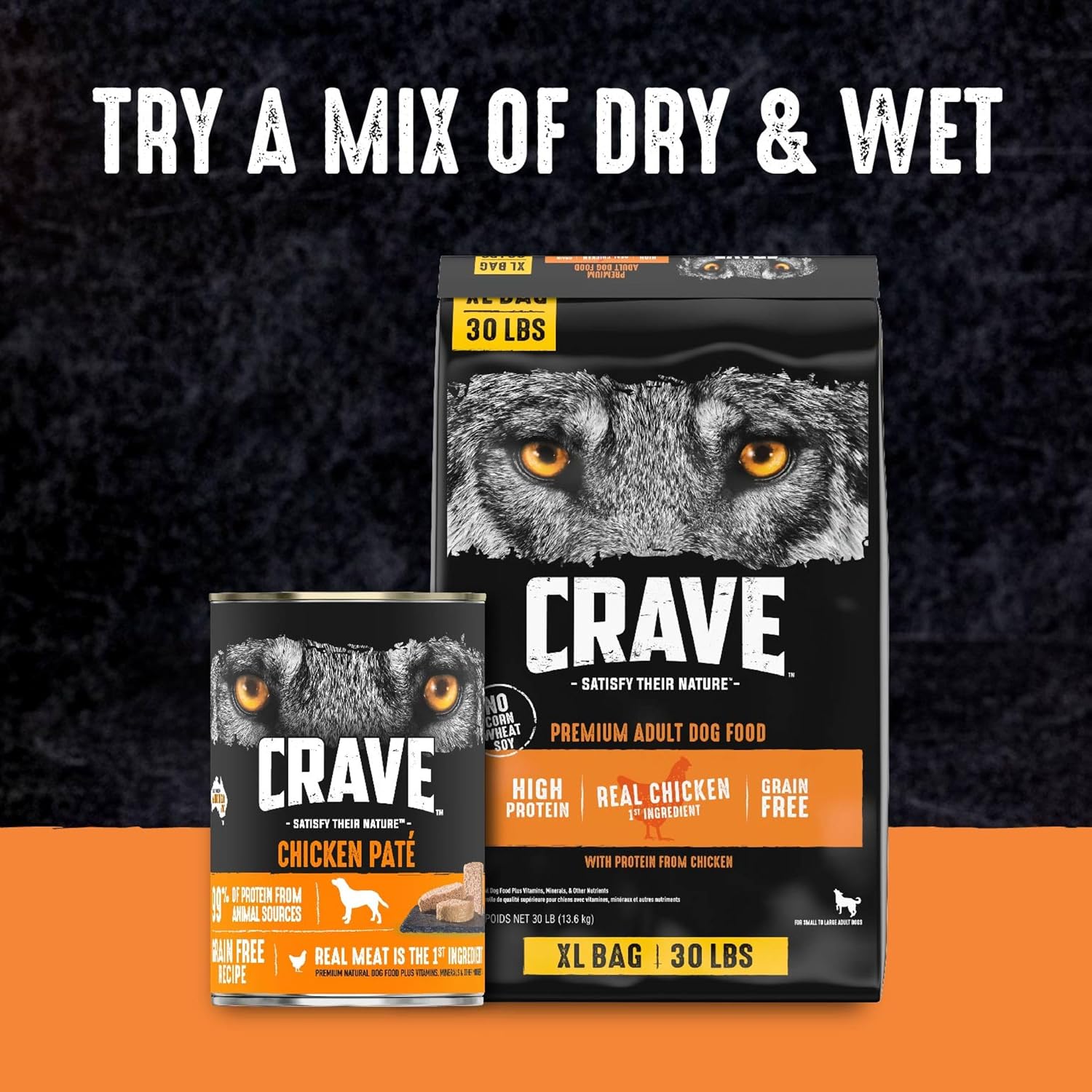 CRAVE Grain Free High Protein Natural Adult Dry Dog Food, Chicken, 4 lb | 34% protein, real animal protein, no by-product meal, no corn, wheat, soy, no artificial flavors, energy support