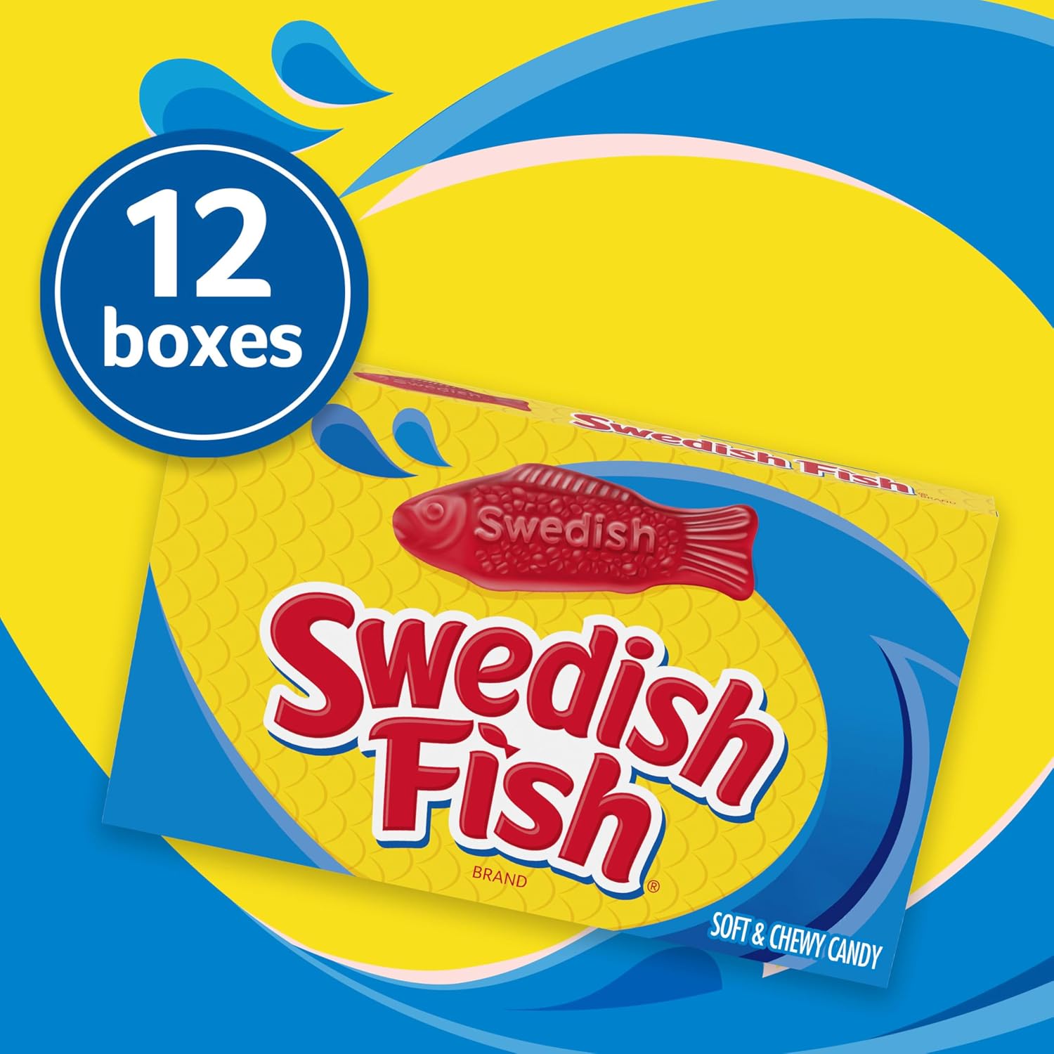 SWEDISH FISH Soft & Chewy Gummy Candy, Bulk Candy, 12-3.1 oz Boxes