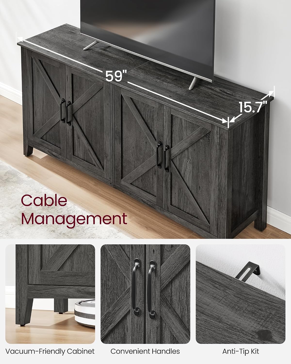 VASAGLE LIRY Collection - Storage Cabinet, Buffet Cabinet, Sideboard, Credenza, with Adjustable Shelves, for Entryway, Rustic White and Honey Brown ULSC381W01