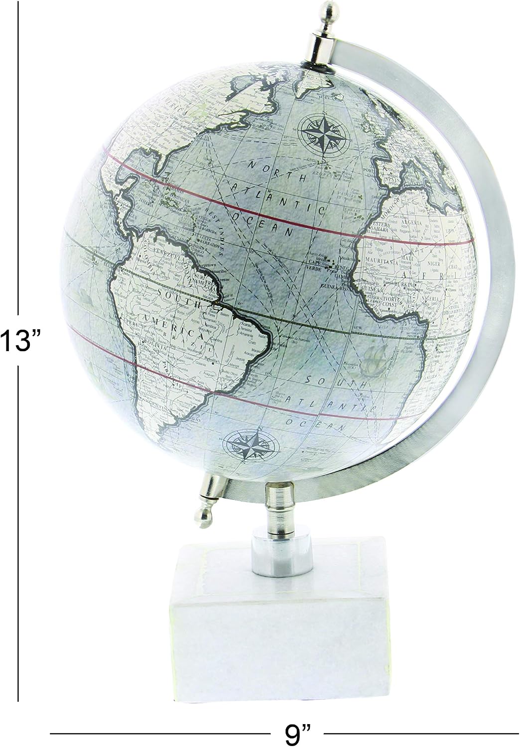 Deco 79 Marble Globe, 9" x 8" x 14", White