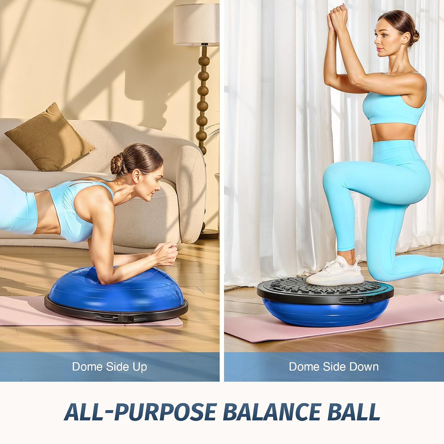 ZELUS 25in. Balance Ball | 660lb Inflatable Half Exercise Ball Wobble Board Balance Trainer w Nonslip Base | Half Yoga Ball Strength Training