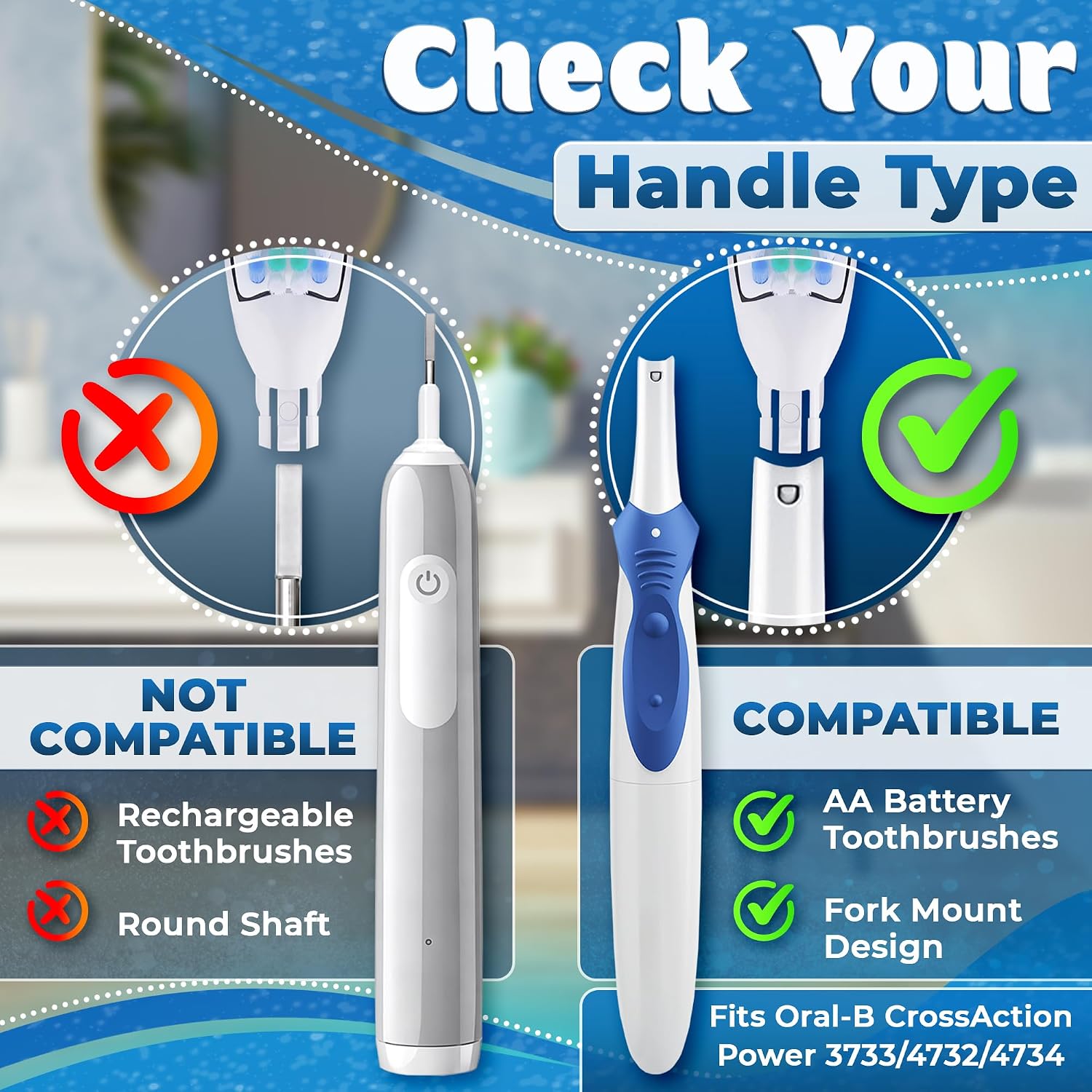 4 Pcs Brush Heads Compatible with Oral-B CrossAction 3733, 4732, 4734